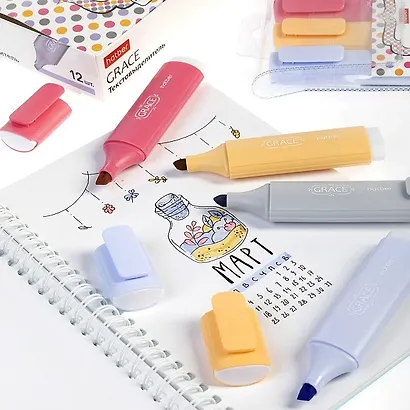 Текстовыделители 04цв "Grace" ПВХ, подвес, Hatber - фото 7