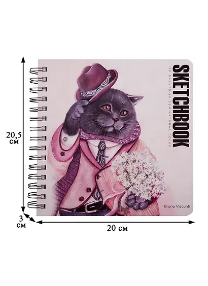 Скетчбук 200*205 120л "BV" бел.внутр.блок 60г/м2, спираль, ассорти, Bruno Visconti - фото 2