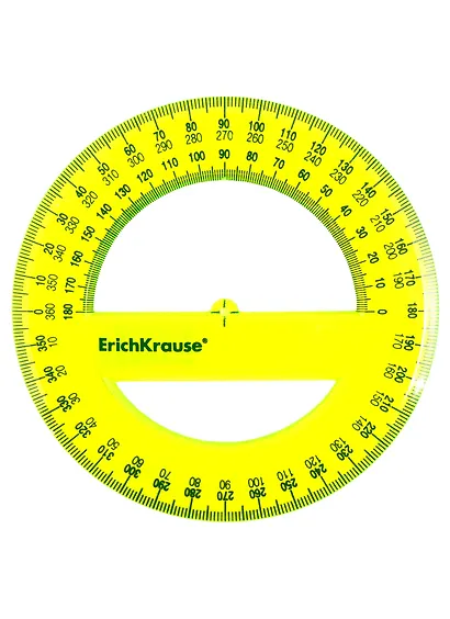 Транспортир 12 см, 360°, пластик, Erich Krause, в ассортименте - фото 1