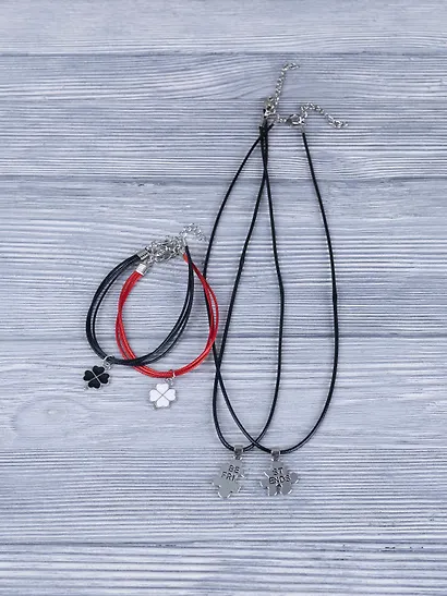 Набор парных браслетов Клевер и кулонов Пазлы Best friends (Набор парных браслетов с подвеской Клевер+Набор парных кулонов Пазлы Best friends) (текстиль, металл) - фото 8