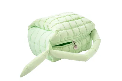 Косметичка стеганная с объёмной ручкой (мятная) (текстиль, PU) (20х13см) - фото 3