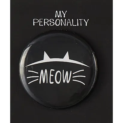 Значок круглый Meow (черный) (металл) (38мм) - фото 1