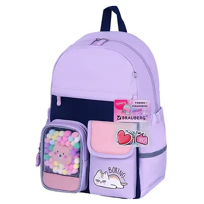 Рюкзак "Lazy cat" 1отд., 40*29*14см. сиреневый, с термонашивками - фото 2