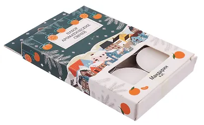 Новогодний набор чайных свечей Домики Мандарин (6 шт) (12х8) - фото 2