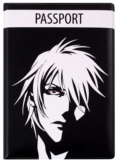 Обложка для паспорта Аниме Лицо (Сэйнэн) ч/б (ПВХ бокс) - фото 1