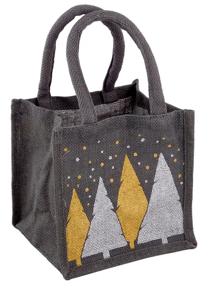 Сумка джутовая XS Зимний лес серая, 20см.*20см.*15см. - фото 1