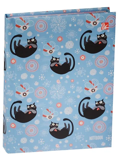 Записная книжка А6 80л "Черные котики" 7БЦ, с поролоном, мат.лам., блестки, Listoff - фото 1