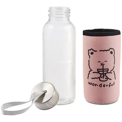 Бутылка в чехле велюр Мишка (пастель) (стекло) (300мл) - фото 2