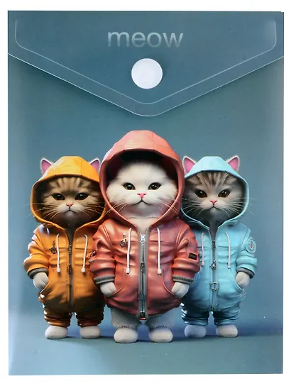 Папка-конверт А6 на кнопке "Коты в комбинезонах", вертикальная - фото 1