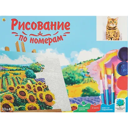Холст с красками по номерам Красивый котик (Х-2913) (30х40см) (20цв) (Рыжий Кот) (3+) (коробка) - фото 2