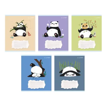 Тетрадь 18л лин. "Панда" мел.картон, офсет 60г/м2, поля, ассорти - фото 1