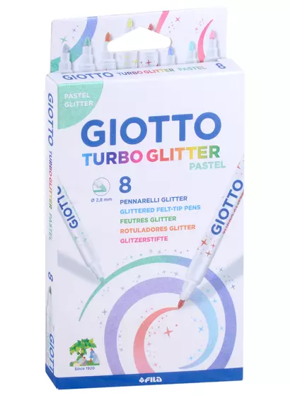 Фломастеры Giotto, Turbo Glitter Pastel, 8 цветов - фото 1