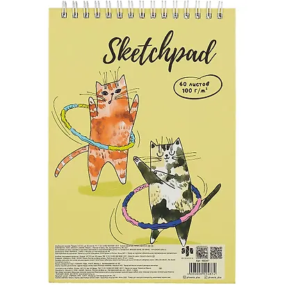 Скетчбук А5 60л "Веселые котики" белый офсет, 100г/м2, тв.обложка, гребень - фото 2