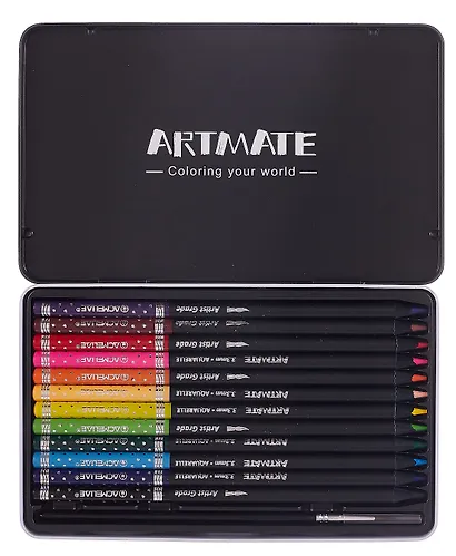 Карандаши цветные 12цв акварельные "Blackwood" +кисточка, мет.футляр, ACMELIAE - фото 4