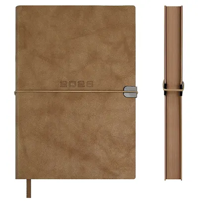 Ежедневник дат. 2026г. А5 176л "Тиволи глосс" бежевый, кожзам, мягк. переплет, застёжка-резинка, блинт.тиснение, офсет, справ.мат-лы, ляссе, инд.уп - фото 2