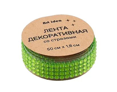 Лента клейкая декоративная со стразами 50х1,8 см, зеленая - фото 1
