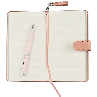 Ежедневник недат. А6+ 120л 110*190 "Бакстер" пепельно-розовый, кожзам, тв. переплет, магнит.клапан, кисточка, тонир.блок, ляссе - фото 3