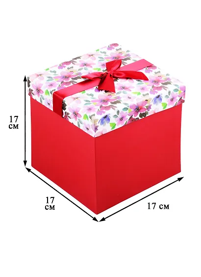 Коробка подарочная Цветочная фантазия 17*17*17см, декор.бант, картон - фото 2