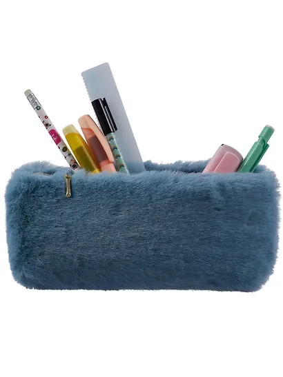 Пенал-косметичка из искусственного меха на молнии, с подкладкой, треугольной формы, голубой, Yoi - фото 7