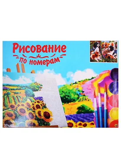 Набор для творчества Рыжий кот Холст с красками 30х40см по номерам Дружные спаниели в саду Х-0145 - фото 2