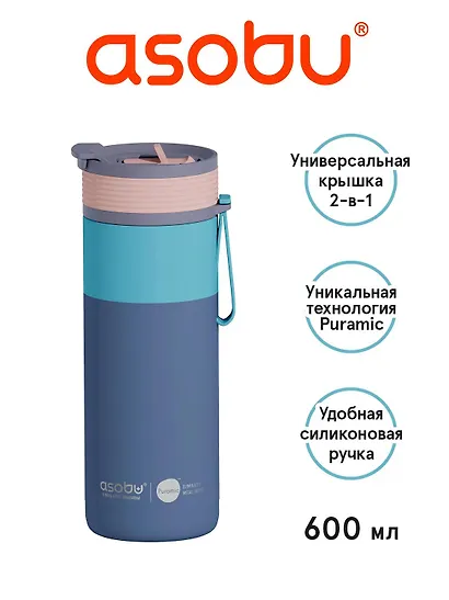Дорожная бутылка для горячих и холодных напитков Asobu Aspen Пастельно-голубой цвет (1л) (69738) - фото 2