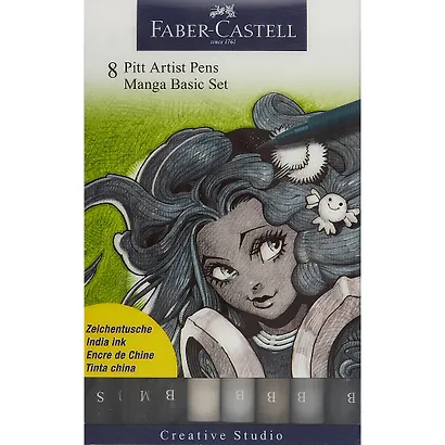 Ручки-кисточки капиллярные «Manga», оттенки серого, Faber-Castell, 8 штук - фото 1