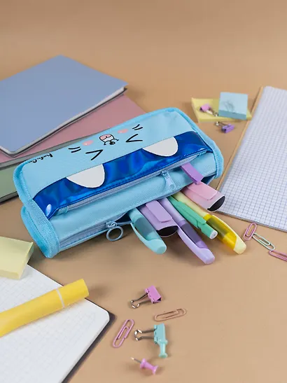 Пенал-косметичка из ткани с дополнительным отделением "Cutie",  голубой, Yoi - фото 11