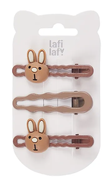 Набор заколок Зайчик мордочки матовые (3шт) (пластик) (6см) (12-03946-B88) (Lafilaf) - фото 3