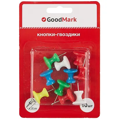 Кнопки гвоздики 26мм 10шт цветные, блистер, GoodMark - фото 1