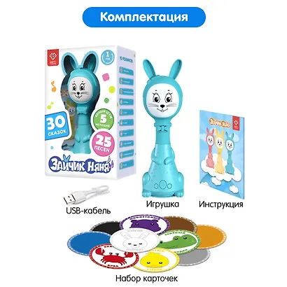 Зайчик Няня. Голубой. Музыкальная интерактивная игрушка - фото 7