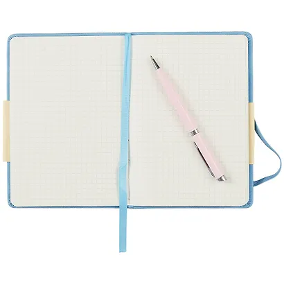 Записная книжка А6+ 80л "Harmony. Голубой" иск.кожа, тв.переплет, термотиснение, ляссе, резинка, инд.уп. - фото 3