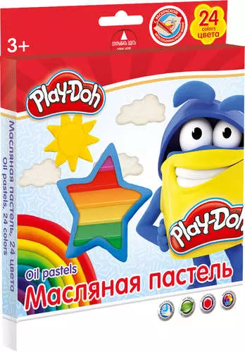 Набор для творчества Play Doh Масляная пастель  24 цв., 2 раскраски - фото 1