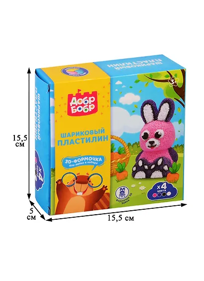 Игрушка «Шариковый пластилин мелкозернистый», маркировка «ДобрБобр», набор Зайка 4 цвета, 360 мл, К/У, арт. НШМН3Д - фото 2