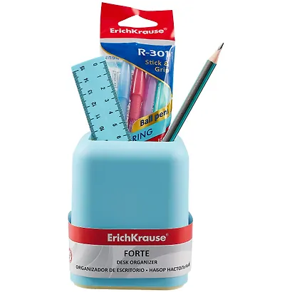 Набор настольный Forte (4ручки, карандаш, линейка), Pastel, голубой с желтой вставкой - фото 2