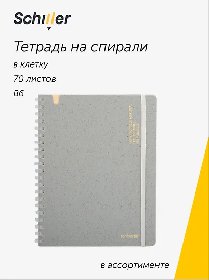 Тетрадь "ECO" B6, 70 листов в клетку, на спирали, в ассортименте, Schiller - фото 1