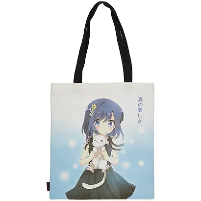 Сумка-шоппер Аниме Девушка с белым котиком ,Сёдзё, цветная 40см.*32см. - фото 1