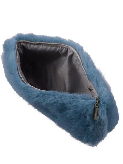 Пенал-косметичка из искусственного меха на молнии, с подкладкой, треугольной формы, голубой, Yoi - фото 9