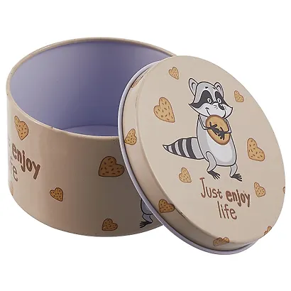 Шкатулка круглая Енот с печеньками (металл) (7,5см) - фото 2