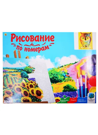 Набор д/творчества Рыжий кот Холст с красками 30х40см по номерам (в коробке) (19цв.) Разноцветная сова Х-2899 - фото 2