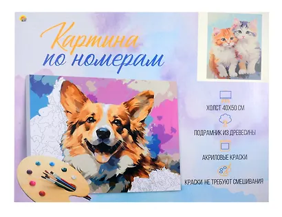 Картина по номерам 40х50 см. 30 цветов. На подрамнике. "Рыжий и серый котик" - фото 2
