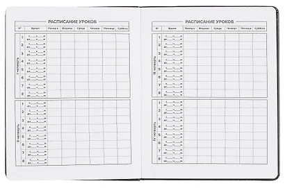 Дневник шк. "Черный с широким ляссе" кожзам, тв.переплёт, шелкография в одну краску, пантон, одно ляссе, загругл.углы, универс.шпаргалка - фото 4