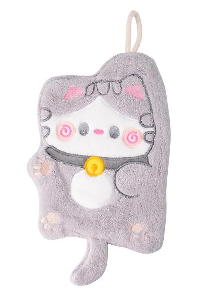 Полотенце Котик серый (флис) (25х18) (12-towel-202508-7) - фото 2