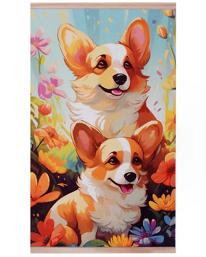 Алмазное панно на подвесе. Цветочные корги. 30х50 см. - фото 2