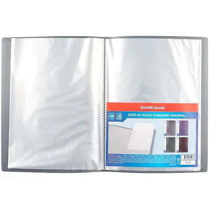 Папка 20ф А4 "Diamond Original" пластик, карман на корешке, серый, Erich Krause - фото 2