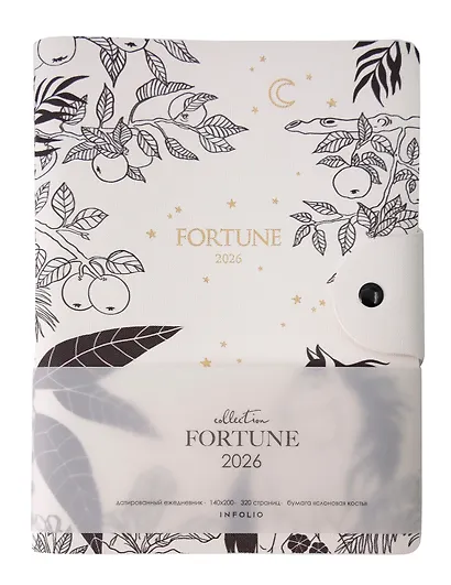 Ежедневник дат. 2026г. А5 176л 140x200 мм "Fortune" белый, иск.кожа, интегр.переплет, тисн.фольгой, полускр. спираль, тонир.блок, на кнопке - фото 2