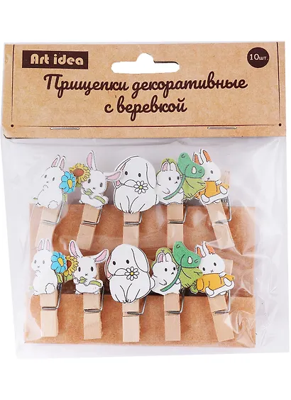 Прищепки декоративные с веревкой «Зайки», 10 шт. - фото 1