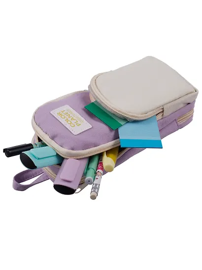 Пенал-рюкзачок на молнии "Pastel", 3 отделения, сиренево-бежевый, Yoi - фото 10