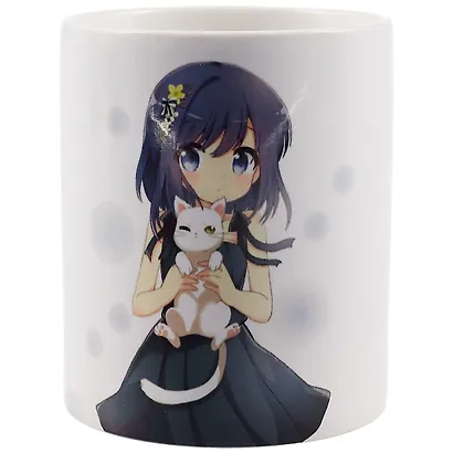 Кружка Аниме Девушка с белым котиком (Сёдзё) (керамика) (330мл) (коробка) - фото 2