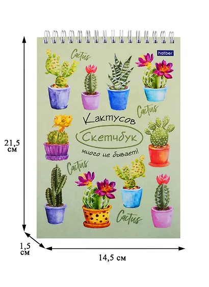 Скетчбук А5 60л "Кактусов много не бывает" белый офсет, 100г/м2, пластик.обложка, спираль - фото 2