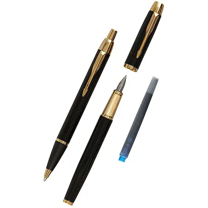 Подарочный набор Parker, IM Black GT, ручка шариковая синяя и ручка перьевая - фото 4